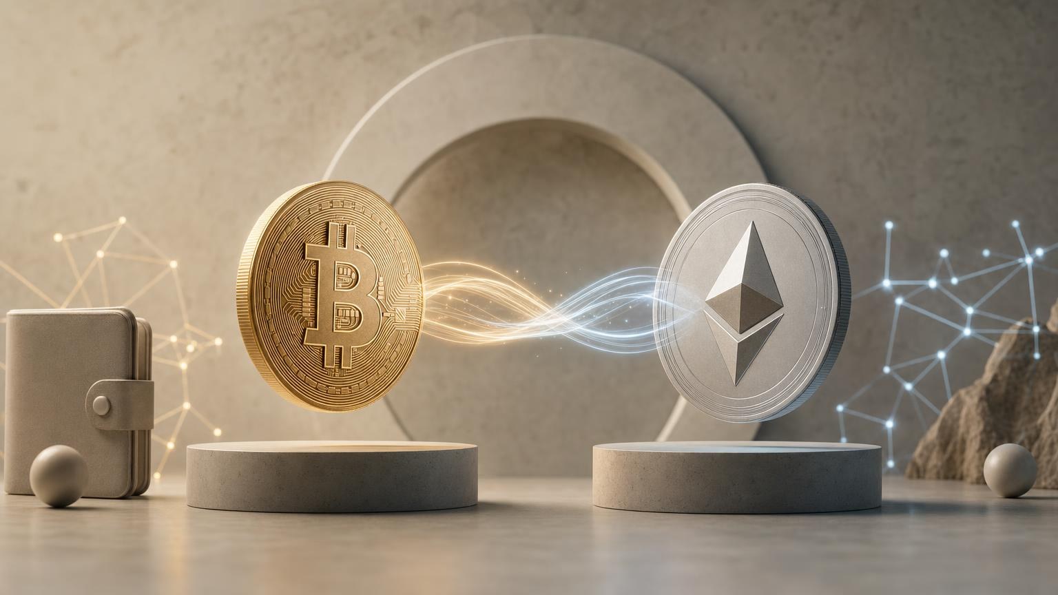 Comparación visual de una operación de cambio de bitcoin por ether con las comisiones de las redes Bitcoin y Ethereum